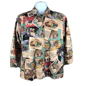 Vintage Gotcha Covered Button Up Western Shirt Large Postcards Vineyard USA 90s